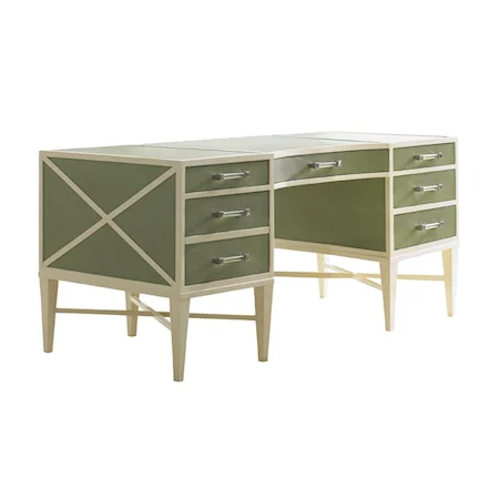 Sea Mist Writing Desk with Green Faux Shagreen